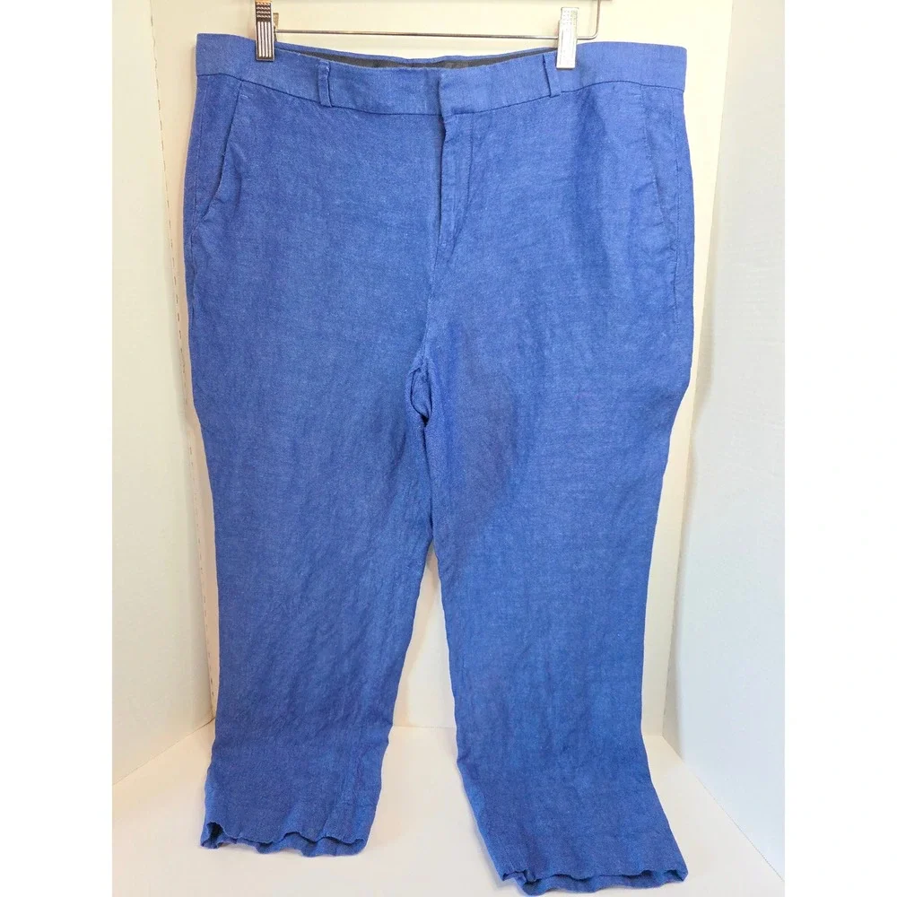 Banana Republic Avery Chambray Blue Linen Blend Cropped Trousers Size 14‎